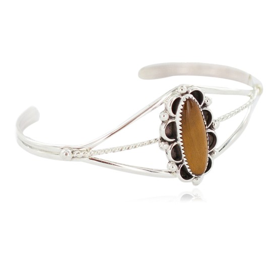 Oval Handmade Navajo Certified Authentic .925 Sterling Silver Natural Tigers Eye Native American Bracelet 13108-1