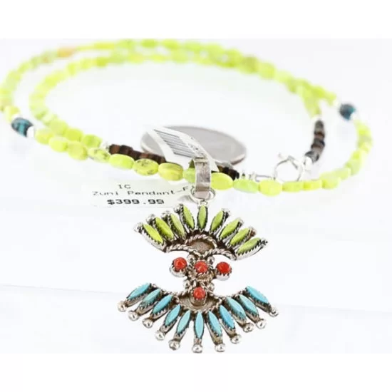 Petit Point Handmade Certified Authentic Zuni .925 Sterling Silver Gaspeite and Turquoise Native American Necklace 371032601533 Petit Point Handmade Certified Authentic Zuni .925 Sterling Silver Gaspeite and Turquoise Native American Necklace 371032601533