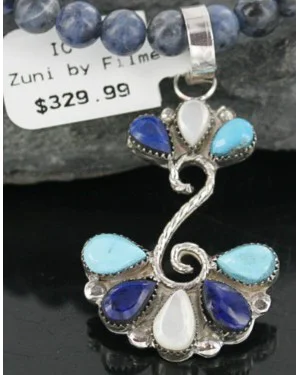 Petit Point Handmade Authentic Zuni .925 Sterling Silver Lapis and Turquoise Necklace 390680722251