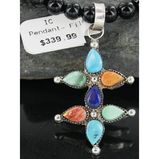Petit Point Handmade Certified Authentic Zuni .925 Sterling Silver Multi Color Native American Necklace 370910626582 Petit Point Handmade Certified Authentic Zuni .925 Sterling Silver Multi Color Native American Necklace 370910626582