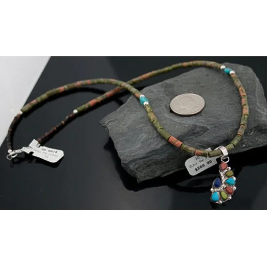 Petit Point Handmade Certified Authentic Zuni .925 Sterling Silver Multicolor and Turquoise Native American Necklace 370883660270 Petit Point Handmade Certified Authentic Zuni .925 Sterling Silver Multicolor and Turquoise Native American Necklace 370883660270