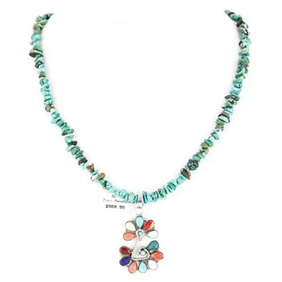 Petit Point Handmade Certified Authentic Zuni .925 Sterling Silver Multicolor and Turquoise Native American Necklace 371046957046 Petit Point Handmade Certified Authentic Zuni .925 Sterling Silver Multicolor and Turquoise Native American Necklace 371046957046