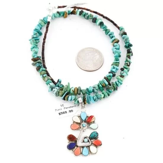 Petit Point Handmade Certified Authentic Zuni .925 Sterling Silver Multicolor and Turquoise Native American Necklace 371046957046 Petit Point Handmade Certified Authentic Zuni .925 Sterling Silver Multicolor and Turquoise Native American Necklace 371046957046