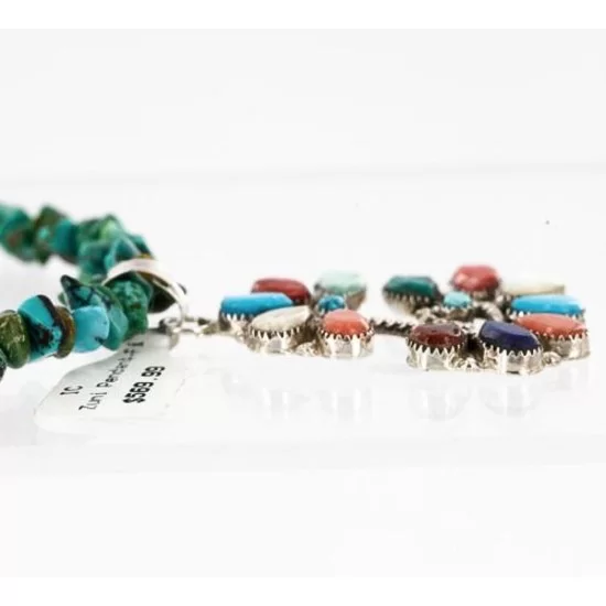 Petit Point Handmade Certified Authentic Zuni .925 Sterling Silver Multicolor and Turquoise Native American Necklace 371046957046 Petit Point Handmade Certified Authentic Zuni .925 Sterling Silver Multicolor and Turquoise Native American Necklace 371046957046