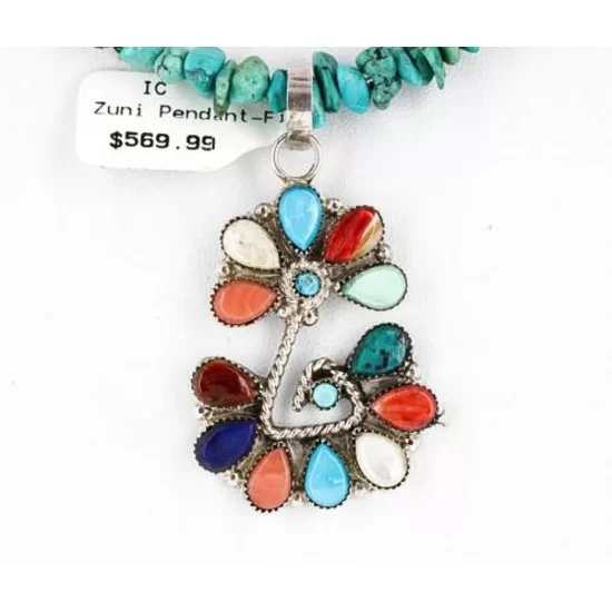 Petit Point Handmade Certified Authentic Zuni .925 Sterling Silver Multicolor and Turquoise Native American Necklace 371046957046 Petit Point Handmade Certified Authentic Zuni .925 Sterling Silver Multicolor and Turquoise Native American Necklace 371046957046