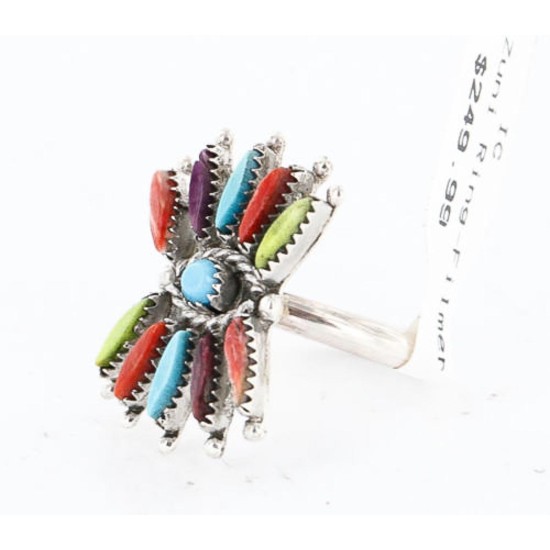 Petit Point Handmade Certified Authentic Zuni .925 Sterling Silver Multicolor and Turquoise Native American Ring 390823424169 Petit Point Handmade Certified Authentic Zuni .925 Sterling Silver Multicolor and Turquoise Native American Ring 390823424169