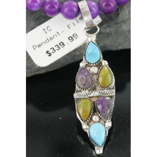 Petit Point Handmade Certified Authentic Zuni .925 Sterling Silver MultiColor Stone and Turquoise Native American Necklace 390670221207 Petit Point Handmade Certified Authentic Zuni .925 Sterling Silver MultiColor Stone and Turquoise Native American Necklace 390670221207
