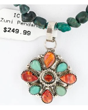 Petit Point Handmade Certified Authentic Zuni .925 Sterling Silver Multicolor Stones and Turquoise Native American Necklace 371019670715