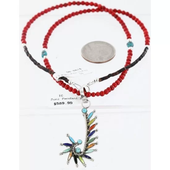 Petit Point Handmade Certified Authentic Zuni .925 Sterling Silver Multicolor Stones and Turquoise Native American Necklace 371058569934 Petit Point Handmade Certified Authentic Zuni .925 Sterling Silver Multicolor Stones and Turquoise Native American Necklace 371058569934