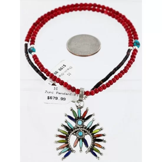 Petit Point Handmade Certified Authentic Zuni .925 Sterling Silver Multicolor Stones and Turquoise Native American Necklace 371059544884 Petit Point Handmade Certified Authentic Zuni .925 Sterling Silver Multicolor Stones and Turquoise Native American Necklace 371059544884