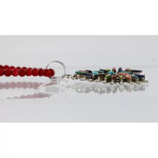 Petit Point Handmade Certified Authentic Zuni .925 Sterling Silver Multicolor Stones and Turquoise Native American Necklace 371059544884 Petit Point Handmade Certified Authentic Zuni .925 Sterling Silver Multicolor Stones and Turquoise Native American Necklace 371059544884