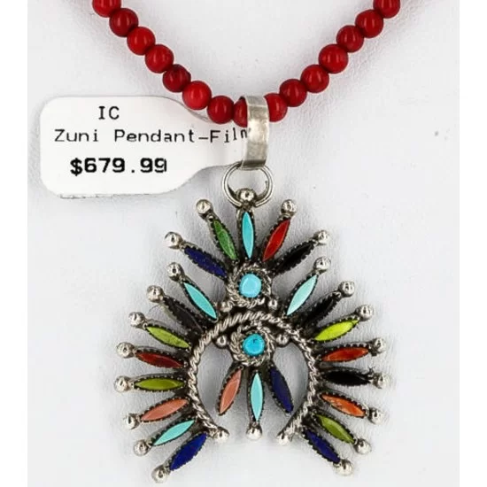 Petit Point Handmade Certified Authentic Zuni .925 Sterling Silver Multicolor Stones and Turquoise Native American Necklace 371059544884 Petit Point Handmade Certified Authentic Zuni .925 Sterling Silver Multicolor Stones and Turquoise Native American Necklace 371059544884