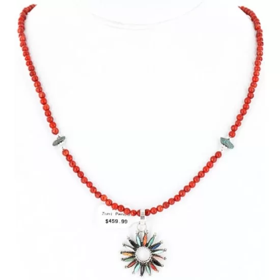 Petit Point Handmade Certified Authentic Zuni .925 Sterling Silver Multicolor Stones and Turquoise Native American Necklace 371068525145 Petit Point Handmade Certified Authentic Zuni .925 Sterling Silver Multicolor Stones and Turquoise Native American Necklace 371068525145