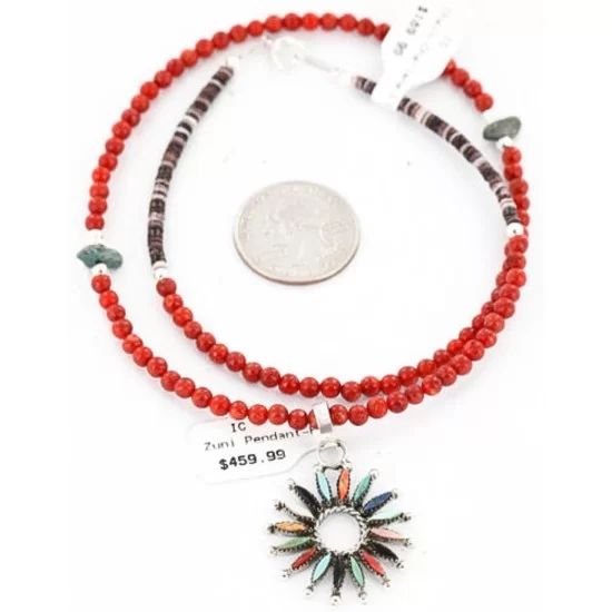 Petit Point Handmade Certified Authentic Zuni .925 Sterling Silver Multicolor Stones and Turquoise Native American Necklace 371068525145 Petit Point Handmade Certified Authentic Zuni .925 Sterling Silver Multicolor Stones and Turquoise Native American Necklace 371068525145