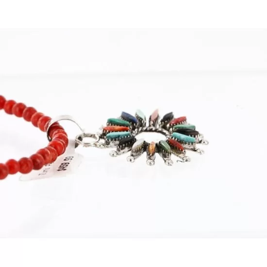 Petit Point Handmade Certified Authentic Zuni .925 Sterling Silver Multicolor Stones and Turquoise Native American Necklace 371068525145 Petit Point Handmade Certified Authentic Zuni .925 Sterling Silver Multicolor Stones and Turquoise Native American Necklace 371068525145
