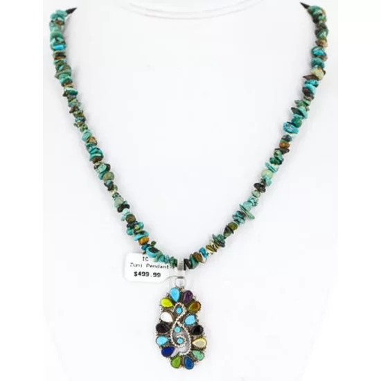 Petit Point Handmade Certified Authentic Zuni .925 Sterling Silver Multicolor Stones and Turquoise Native American Necklace 371073328751 Petit Point Handmade Certified Authentic Zuni .925 Sterling Silver Multicolor Stones and Turquoise Native American Necklace 371073328751