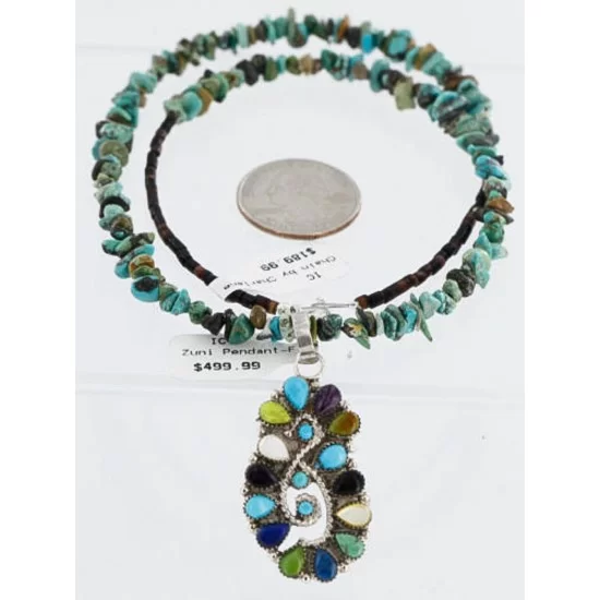 Petit Point Handmade Certified Authentic Zuni .925 Sterling Silver Multicolor Stones and Turquoise Native American Necklace 371073328751 Petit Point Handmade Certified Authentic Zuni .925 Sterling Silver Multicolor Stones and Turquoise Native American Necklace 371073328751