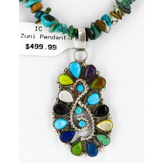 Petit Point Handmade Certified Authentic Zuni .925 Sterling Silver Multicolor Stones and Turquoise Native American Necklace 371073328751 Petit Point Handmade Certified Authentic Zuni .925 Sterling Silver Multicolor Stones and Turquoise Native American Necklace 371073328751