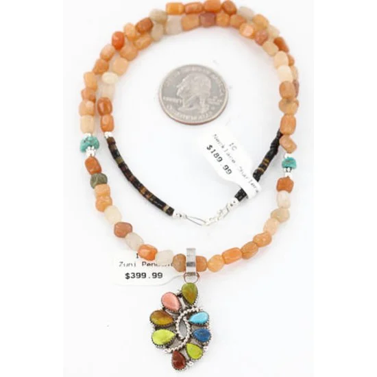 Petit Point Handmade Certified Authentic Zuni .925 Sterling Silver Multicolor Stones and Turquoise Native American Necklace 390803790800 Petit Point Handmade Certified Authentic Zuni .925 Sterling Silver Multicolor Stones and Turquoise Native American Necklace 390803790800