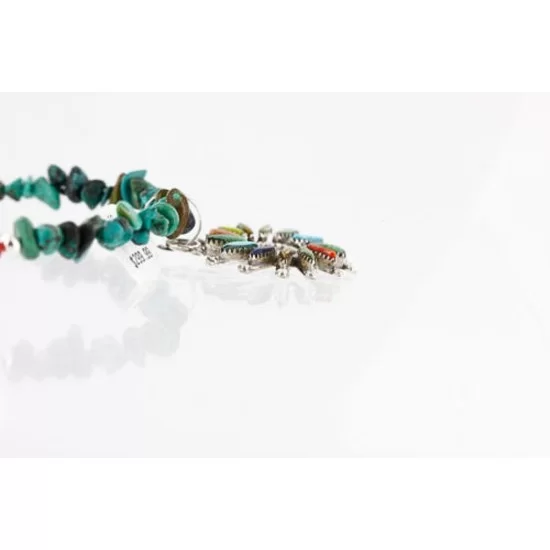Petit Point Handmade Certified Authentic Zuni .925 Sterling Silver Multicolor Stones and Turquoise Native American Necklace 390824612732