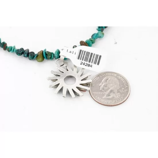Petit Point Handmade Certified Authentic Zuni .925 Sterling Silver Multicolor Stones and Turquoise Native American Necklace 390824612732