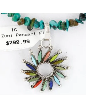 Petit Point Handmade Certified Authentic Zuni .925 Sterling Silver Multicolor Stones and Turquoise Native American Necklace 390824612732