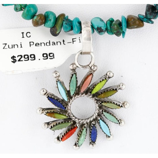 Petit Point Handmade Certified Authentic Zuni .925 Sterling Silver Multicolor Stones and Turquoise Native American Necklace 390824612732