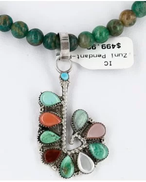 Petit Point Handmade Certified Authentic Zuni .925 Sterling Silver Multicolor Stones and Turquoise Native American Necklace 390838317177