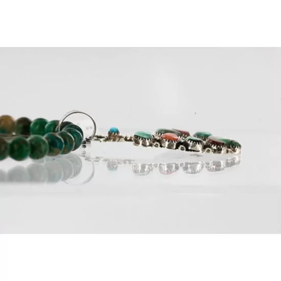 Petit Point Handmade Certified Authentic Zuni .925 Sterling Silver Multicolor Stones and Turquoise Native American Necklace 390838317177