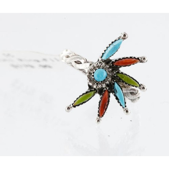 Petit Point Handmade Certified Authentic Zuni .925 Sterling Silver Multicolor Stones and Turquoise Native American Ring 371008009645 Petit Point Handmade Certified Authentic Zuni .925 Sterling Silver Multicolor Stones and Turquoise Native American Ring 371008009645