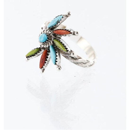 Petit Point Handmade Certified Authentic Zuni .925 Sterling Silver Multicolor Stones and Turquoise Native American Ring 371008009645 Petit Point Handmade Certified Authentic Zuni .925 Sterling Silver Multicolor Stones and Turquoise Native American Ring 371008009645
