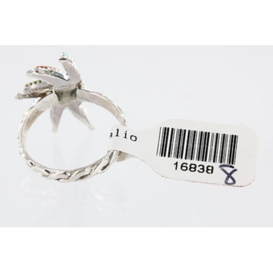 Petit Point Handmade Certified Authentic Zuni .925 Sterling Silver Multicolor Stones and Turquoise Native American Ring 371008009645 Petit Point Handmade Certified Authentic Zuni .925 Sterling Silver Multicolor Stones and Turquoise Native American Ring 371008009645