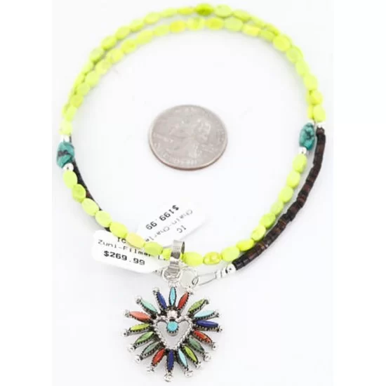 Petit Point Handmade Certified Authentic Zuni .925 Sterling Silver MULTICOLOR Stones Native American Necklace 390789094231