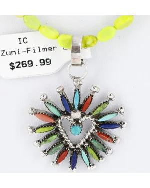 Petit Point Handmade Certified Authentic Zuni .925 Sterling Silver MULTICOLOR Stones Native American Necklace 390789094231
