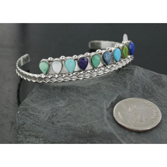 Petit Point Handmade Certified Authentic Zuni .925 Sterling Silver Multicolor Turquoise Native American Bracelet 390729010413 Petit Point Handmade Certified Authentic Zuni .925 Sterling Silver Multicolor Turquoise Native American Bracelet 390729010413