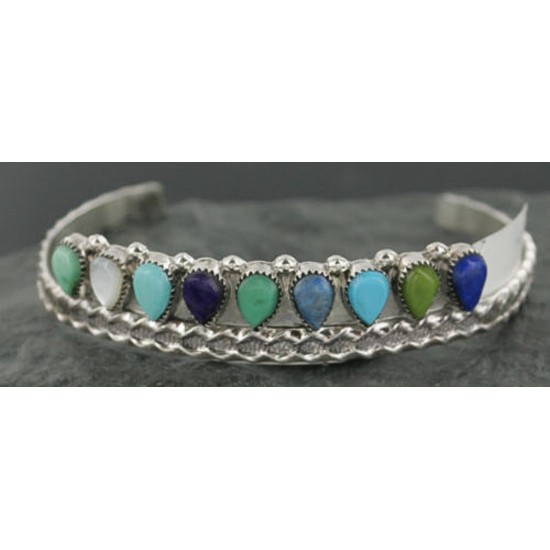 Petit Point Handmade Certified Authentic Zuni .925 Sterling Silver Multicolor Turquoise Native American Bracelet 390729010413 Petit Point Handmade Certified Authentic Zuni .925 Sterling Silver Multicolor Turquoise Native American Bracelet 390729010413