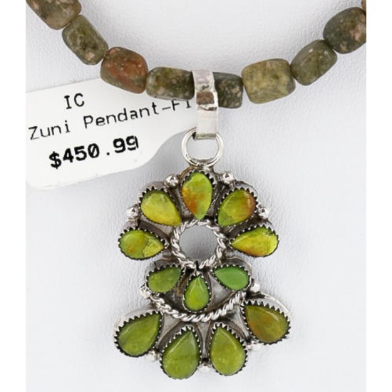 Petit Point Handmade Certified Authentic Zuni .925 Sterling Silver Natural Gaspeite Native American Necklace 390805452198