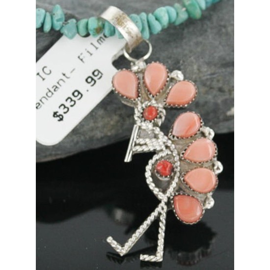 Petit Point Handmade Certified Authentic Zuni .925 Sterling Silver PINK Red CORAL Native American Necklace 390667582205