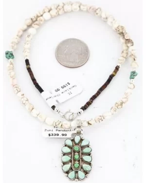 Petit Point Handmade Certified Authentic Zuni .925 Sterling Silver SERAPHINITE and Turquoise Native American Necklace 390789448897