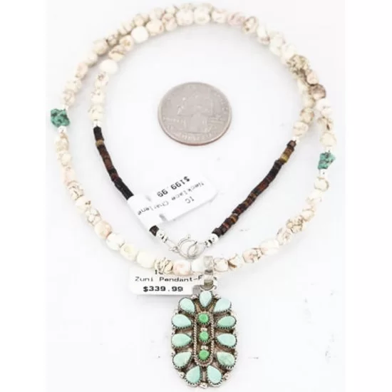 Petit Point Handmade Certified Authentic Zuni .925 Sterling Silver SERAPHINITE and Turquoise Native American Necklace 390789448897 Petit Point Handmade Certified Authentic Zuni .925 Sterling Silver SERAPHINITE and Turquoise Native American Necklace 390789448897