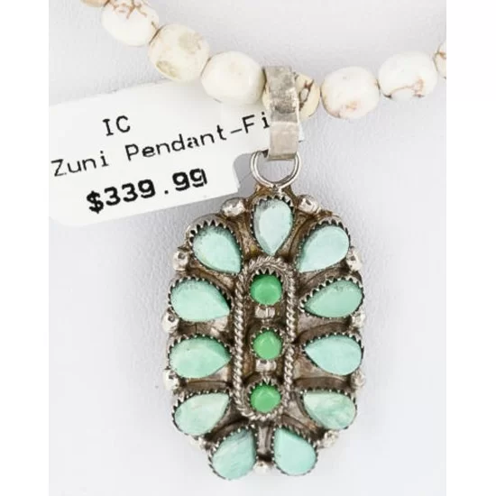 Petit Point Handmade Certified Authentic Zuni .925 Sterling Silver SERAPHINITE and Turquoise Native American Necklace 390789448897 Petit Point Handmade Certified Authentic Zuni .925 Sterling Silver SERAPHINITE and Turquoise Native American Necklace 390789448897