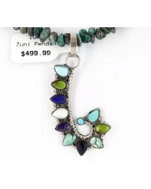Petit Point Handmade Certified Authentic Zuni .925 Sterling Silver Turquoise and Multicolor Stones Native American Necklace 371047412854