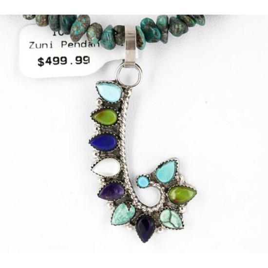 Petit Point Handmade Certified Authentic Zuni .925 Sterling Silver Turquoise and Multicolor Stones Native American Necklace 371047412854 Petit Point Handmade Certified Authentic Zuni .925 Sterling Silver Turquoise and Multicolor Stones Native American Necklace 371047412854