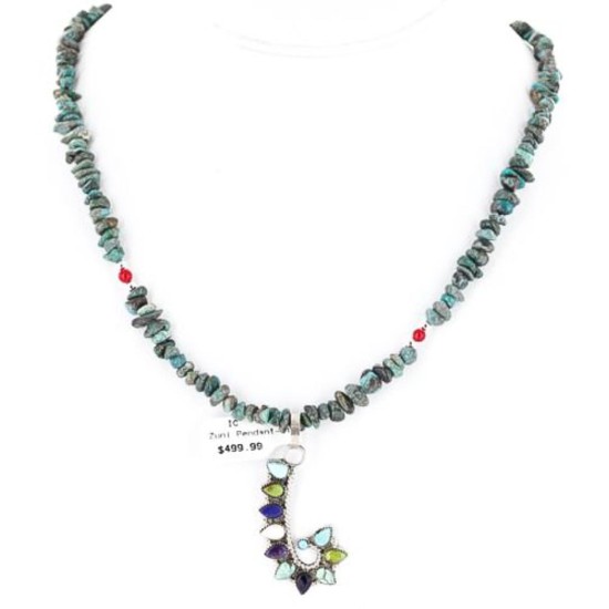 Petit Point Handmade Certified Authentic Zuni .925 Sterling Silver Turquoise and Multicolor Stones Native American Necklace 371047412854 Petit Point Handmade Certified Authentic Zuni .925 Sterling Silver Turquoise and Multicolor Stones Native American Necklace 371047412854