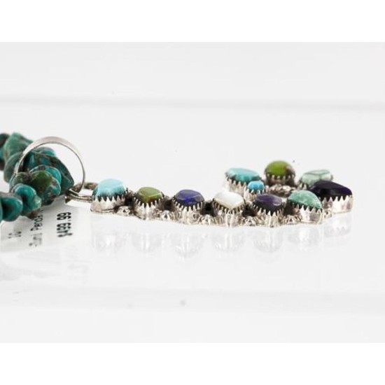 Petit Point Handmade Certified Authentic Zuni .925 Sterling Silver Turquoise and Multicolor Stones Native American Necklace 371047412854 Petit Point Handmade Certified Authentic Zuni .925 Sterling Silver Turquoise and Multicolor Stones Native American Necklace 371047412854