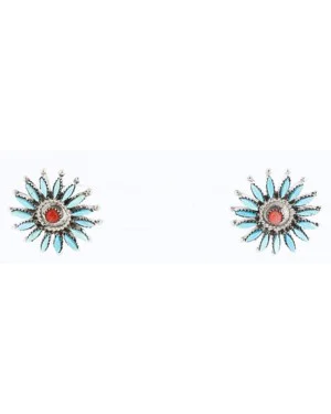 Petit Point Handmade Certified Authentic Zuni .925 Sterling Silver Turquoise CORAL Native American Earrings 371021025380