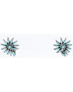 Petit Point Handmade Certified Authentic Zuni .925 Sterling Silver Turquoise Native American Earrings 390793983896