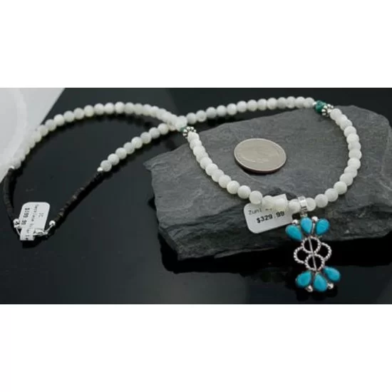 Petit Point Handmade Certified Authentic Zuni .925 Sterling Silver Turquoise Native American Necklace 370838132531 Petit Point Handmade Certified Authentic Zuni .925 Sterling Silver Turquoise Native American Necklace 370838132531