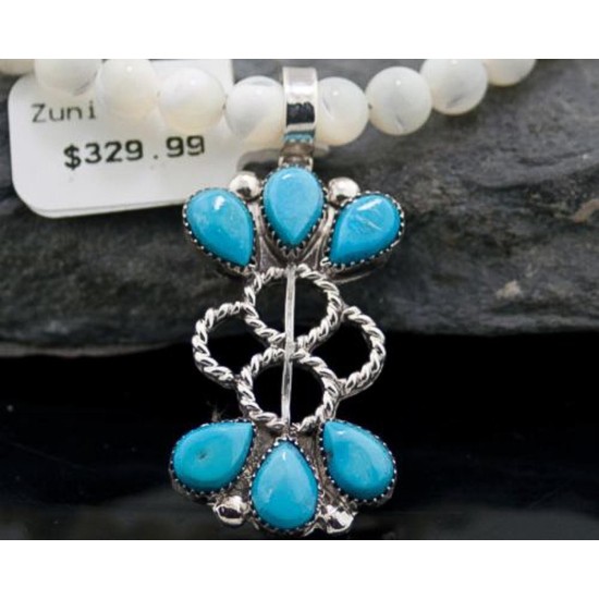 Petit Point Handmade Certified Authentic Zuni .925 Sterling Silver Turquoise Native American Necklace 370838132531