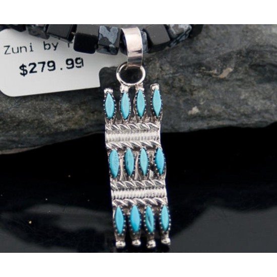 Petit Point Handmade Certified Authentic Zuni .925 Sterling Silver Turquoise Native American Necklace 370881945010 Petit Point Handmade Certified Authentic Zuni .925 Sterling Silver Turquoise Native American Necklace 370881945010